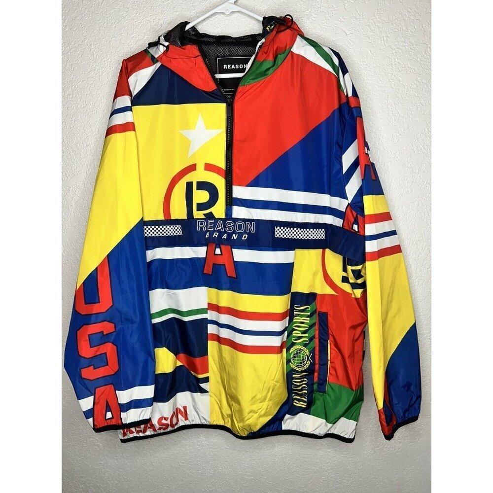 Reason Brand, New York City 1/4 Zip Windbreaker Mens 2XL Colorful Sport USA 1E